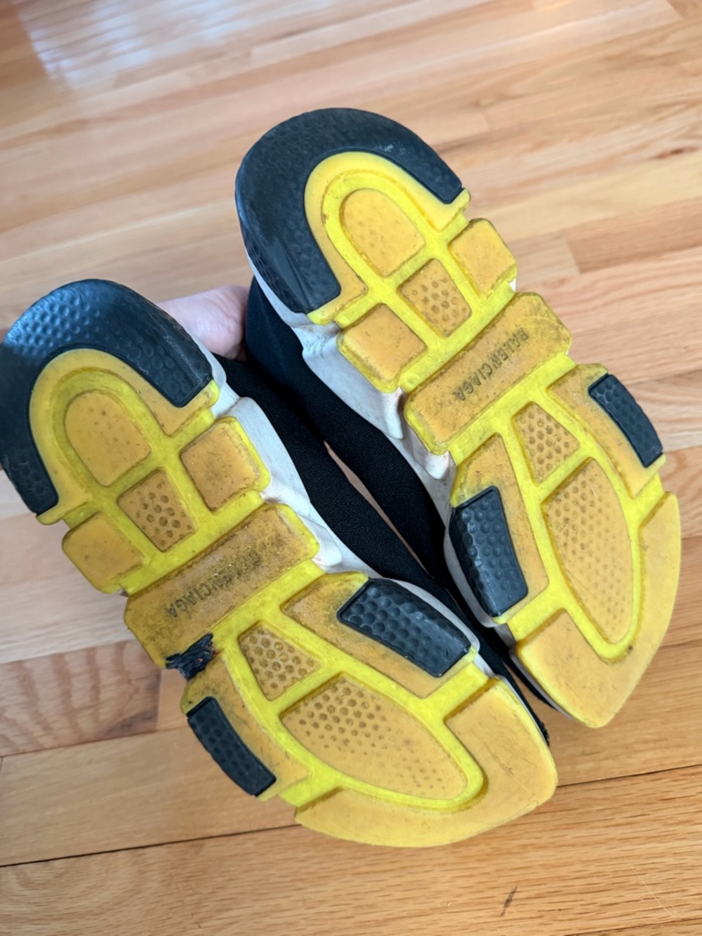 Balenciaga Black Knit Speed Trainer with Yellow Toe Accents - Picture 4 of 5